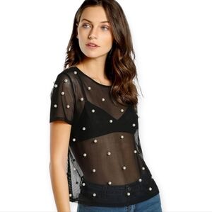 Sheer Black Pearl Embellished Top